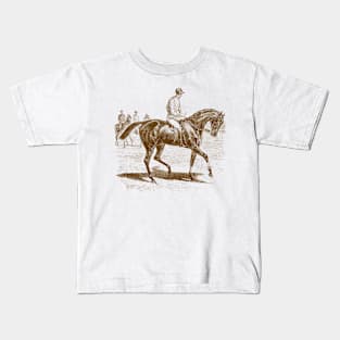 A Racing Horse with a Rider Vintage Illustration Kids T-Shirt